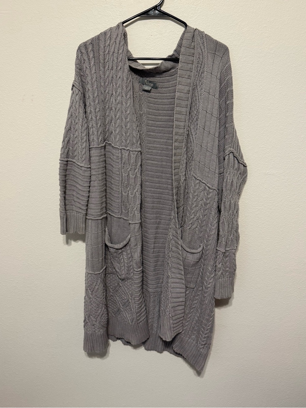 Natural Reflections Gray Open-Front Cable & Rib Knit Cardigan